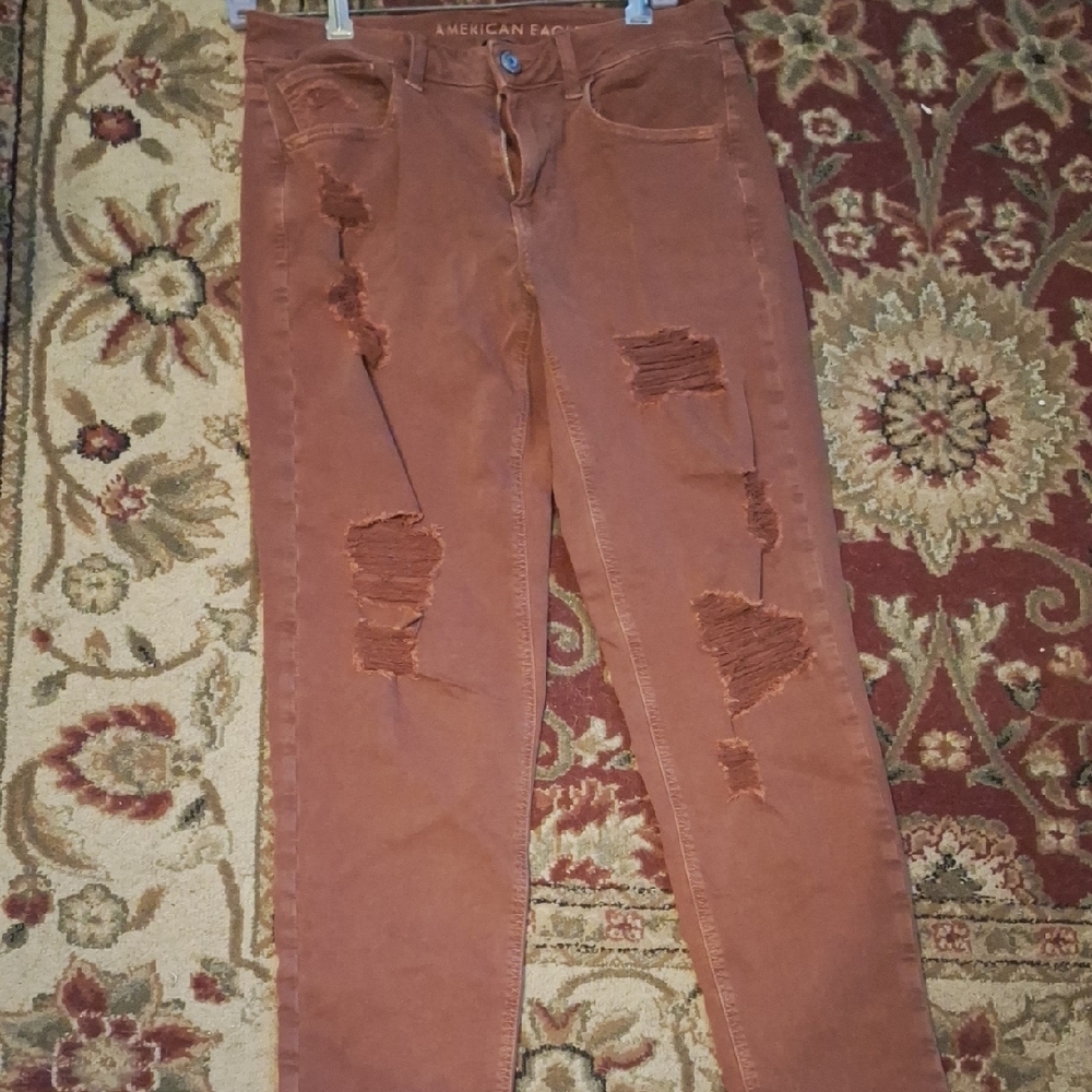 American Eagle Outfitters Women's Distressed Pink Jeans- SUPER STRETCH